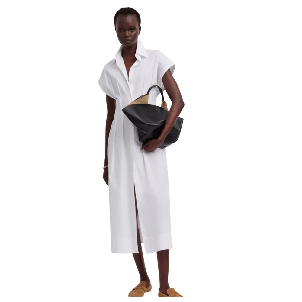COS White Sleeveless 100%  Cotton Shirt Dress Minimalist Tie Waist Tie Size 12